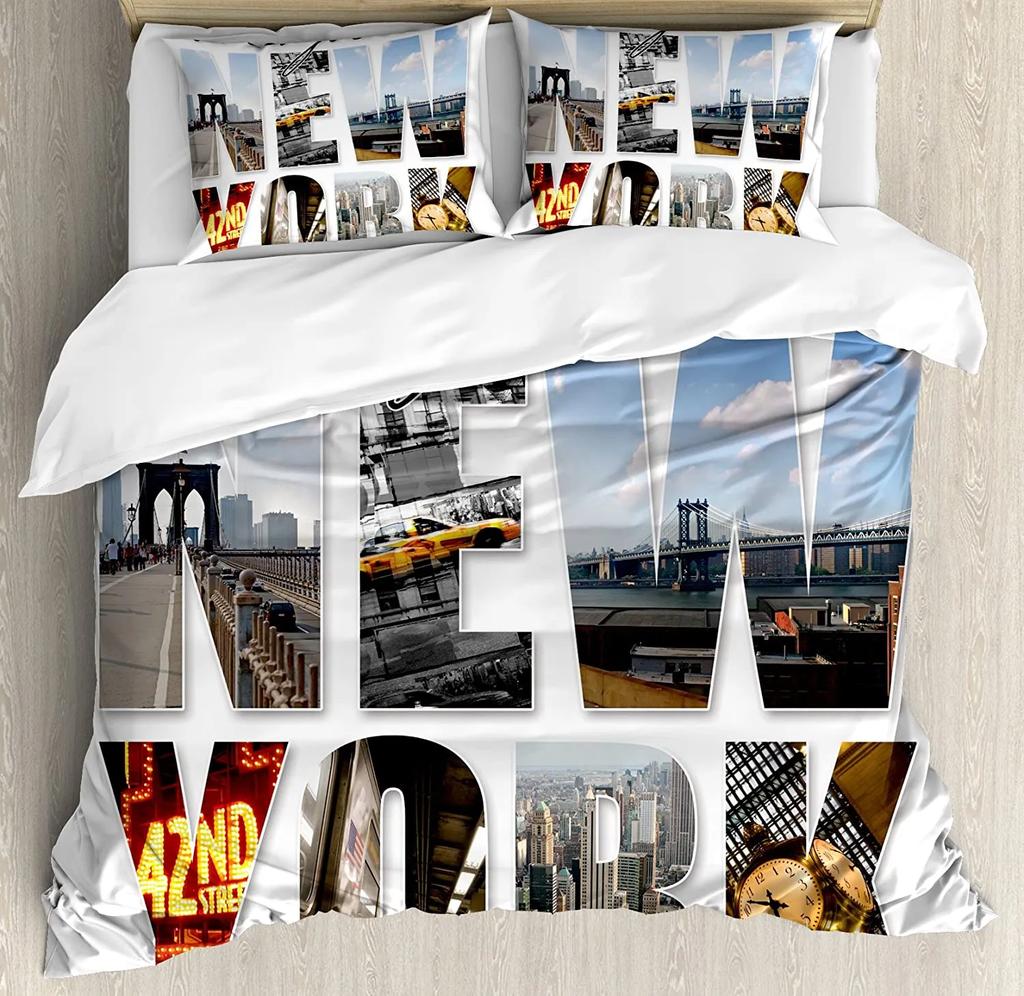 Statue Of Liberty Black White Duvet Cover 3Pcs Bedding Collection Home Textile Quilt Cover Pillowcases Bedroom Bedding Collection No Linen