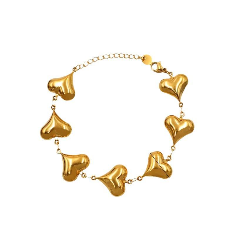 French Niche Heart Stainless Steel Necklace & 18K Gold Bracelet Set