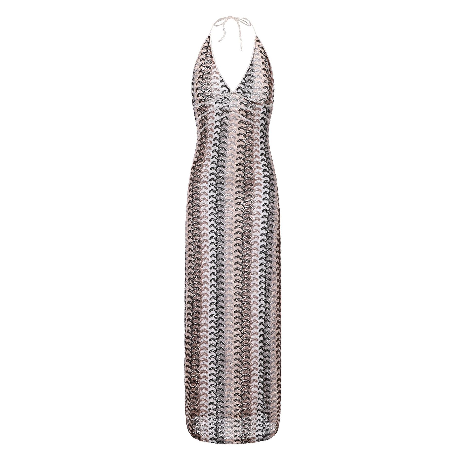 

Explosive Contrasting Lace Collar Suspender Halter Beach Dress L сірий колір