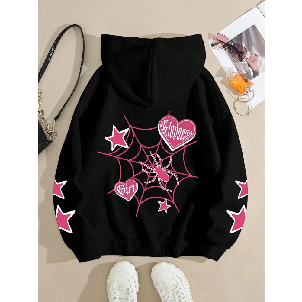 

Толстовки с принтом звезды-паука, уличные спортивные женские свитшоты, удобный пуловер с круглым вырезом, свободные женские топы, одежда XL