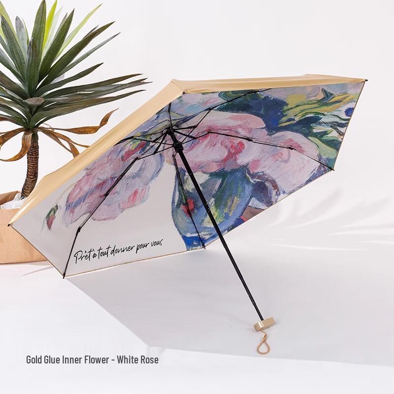Lilang Women's Five-Fold Sun & Rain Umbrella - Black White Rose