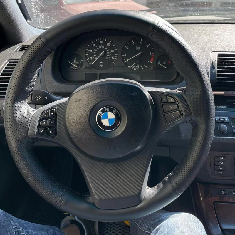 For BMW E83 X3 2003-2010 E53 X5 2004-2006 hand stitched high quality black Genuine Leather Car Steering Wheel Cover