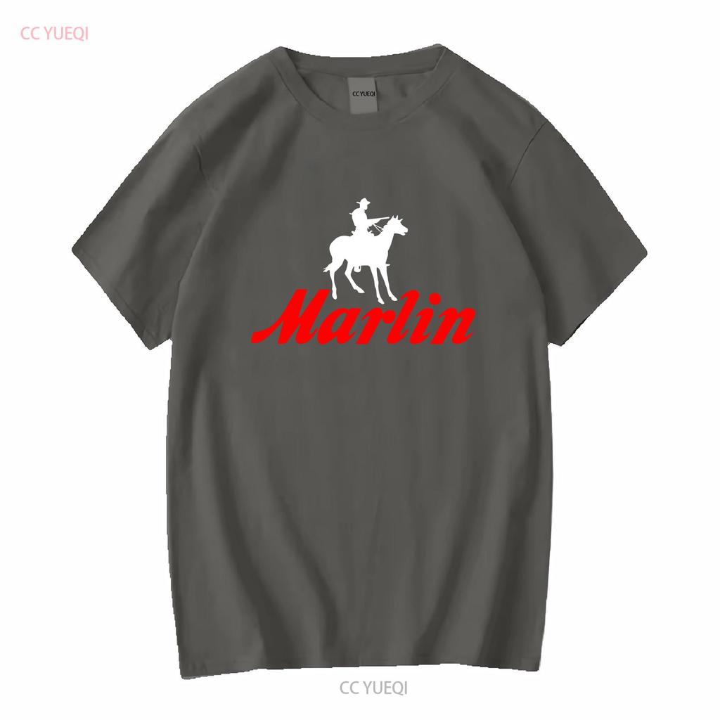 Marlin Gunmaker Logo Guns Firearms Rifles Men's Navy Blue T Shirt S 5XL Long Sleeves Vintage Washed Breathable Comfortable