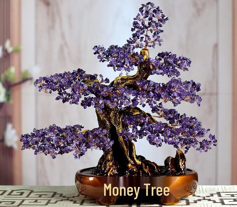 Amethyst Money Tree Ornament: Purple Wealth-Attracting Home Decor Gift