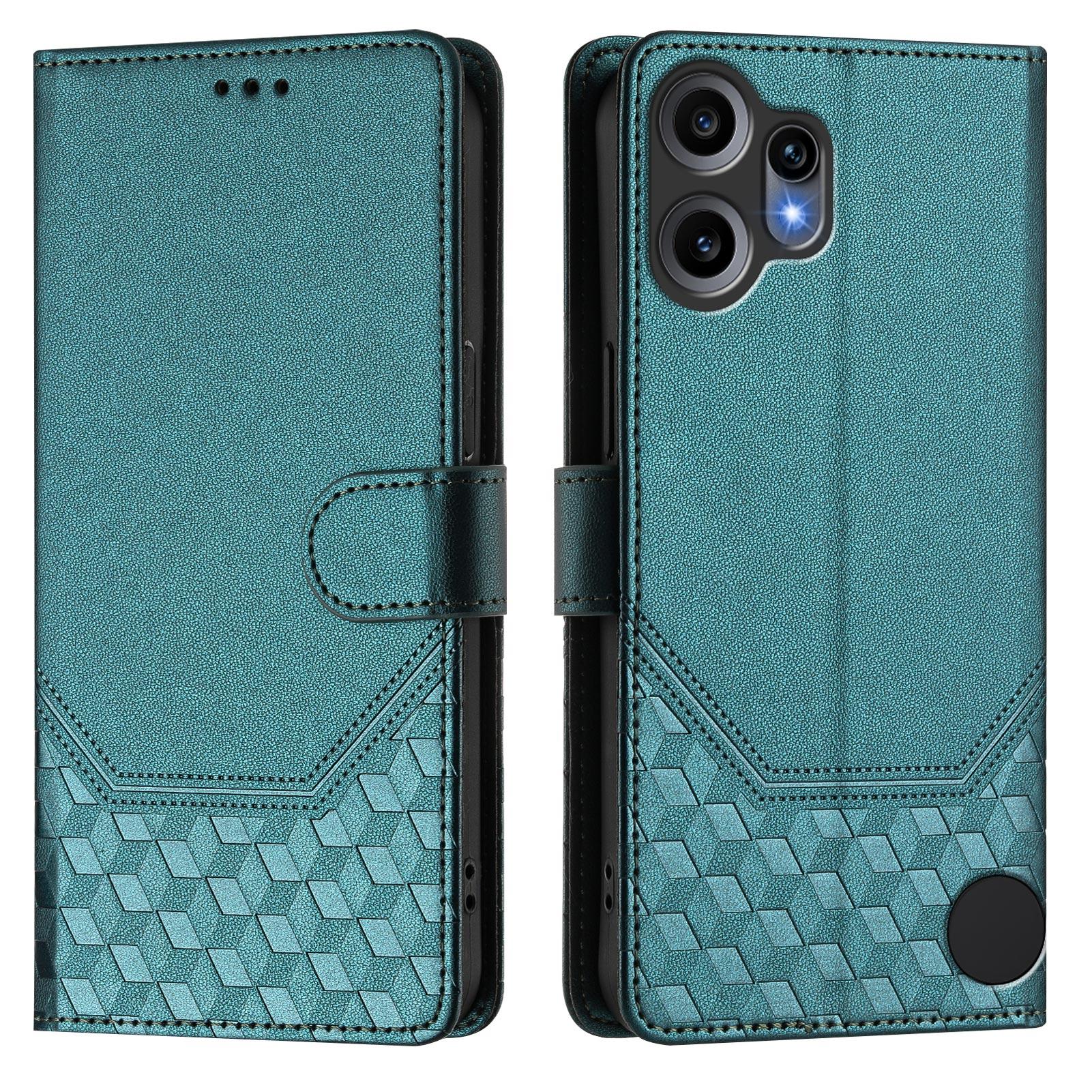 

For Nothing CMF Phone 2 Pro Case Imprinted Honeycomb RFID Blocking Leather Phone Cover with Strap Green