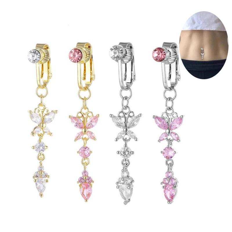 Niet-doorborende nep navelpiercing Vlinder Clip-on Zirkonia Koperlegering Glanzend Lichaamsaccessoire voor Meisjes Strandvakantie
