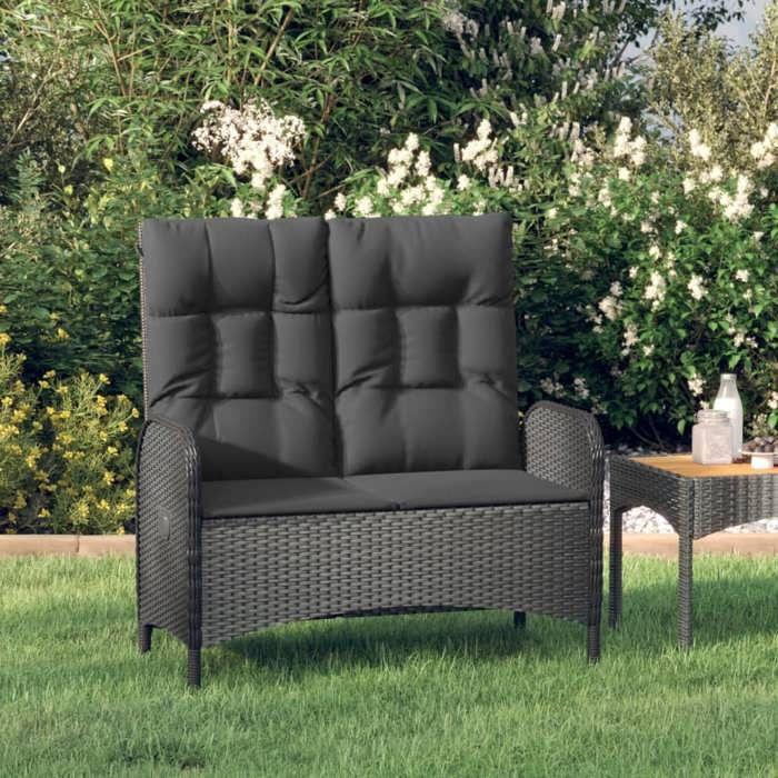 VidaXL Banc de jardin inclinable avec coussins 107 cm Poly rotin Noir 319894