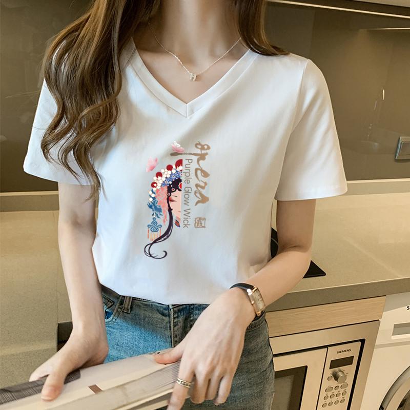 

Летняя новая женская футболка с V-образным вырезом, женская свободная, модный дизайн, нишевая, тонкая белая футболка с коротким рукавом, топ, трендовая S