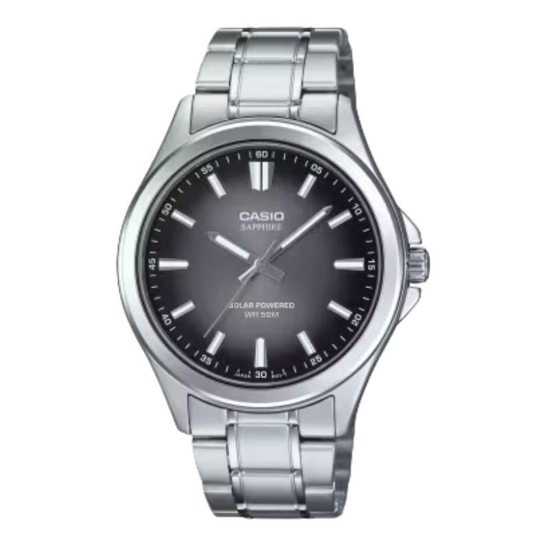 CASIO STANDARD series 50 meters waterproof solar movement Steel Strap same style for men and women black dial MTS-RS100D-1AV