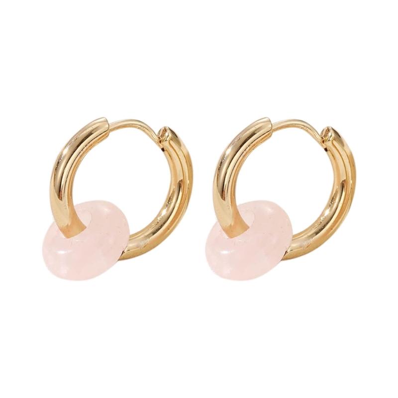 Natural Stone Bead Earrings Stainless Steel Ear Hooks Circle Ear Buckle Hoops Fashion Ear Jewelry Gift for Women Girls