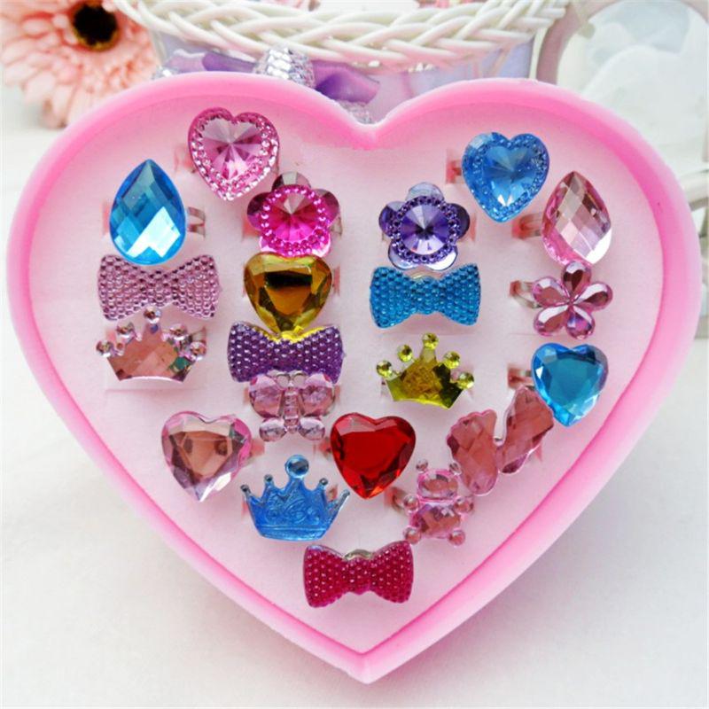 1 BOX Fancy Adjustable Gem Rings Princess Party Favors Kids Girls Gifts Action Figure Toy