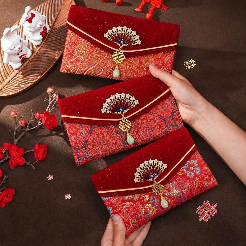 Traditional Wedding Money Pocket Fan-shaped Accessory 2027 Lucky Money Bag Red Packet Birthday