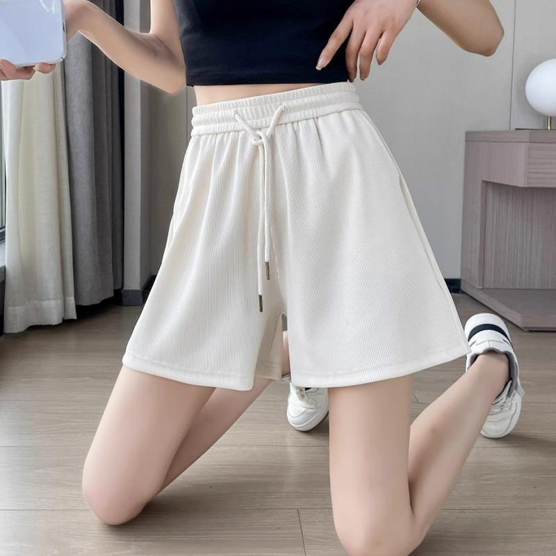 

Женские шорты А-силуэта из белого ледяного шелка с высокой талией для миниатюрных женщин - Летние утягивающие повседневные спортивные брюки с широкими штанинами S (suitable for 80-95 jin) грязно-белый