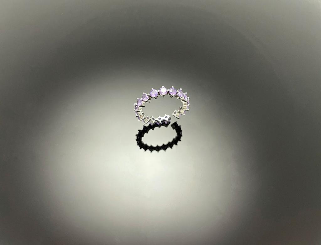 Wooing 4-Prong 3Mm Silver Compass Layering Ring Purple Amethyst Stone