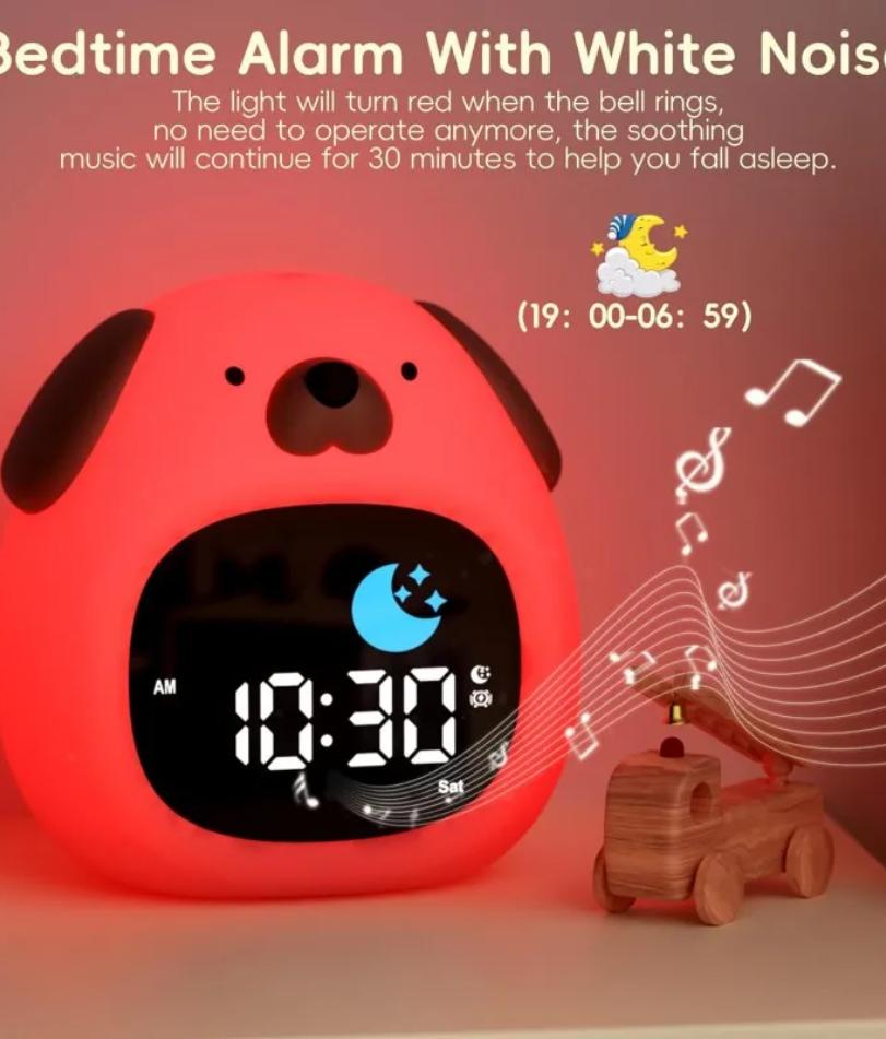 Alarm Clock for Kids Puppy-Shape Toddler Sleep Training Clock Cute Touch Night Light for Children Bedroom