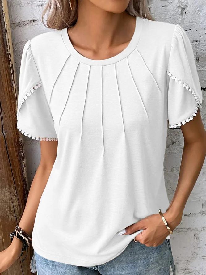 Summer Women T Shirt With Lace Sleeve For Casual Wear