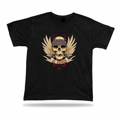 Tshirt Tee Shirt Birthday Gift Idea El Gringo Gang Skull Wings Guns Emblam Hard