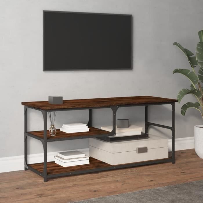 VidaXL Meuble TV chêne fumé 103x38x46,5 cm bois d'ingénierie et acier 831825