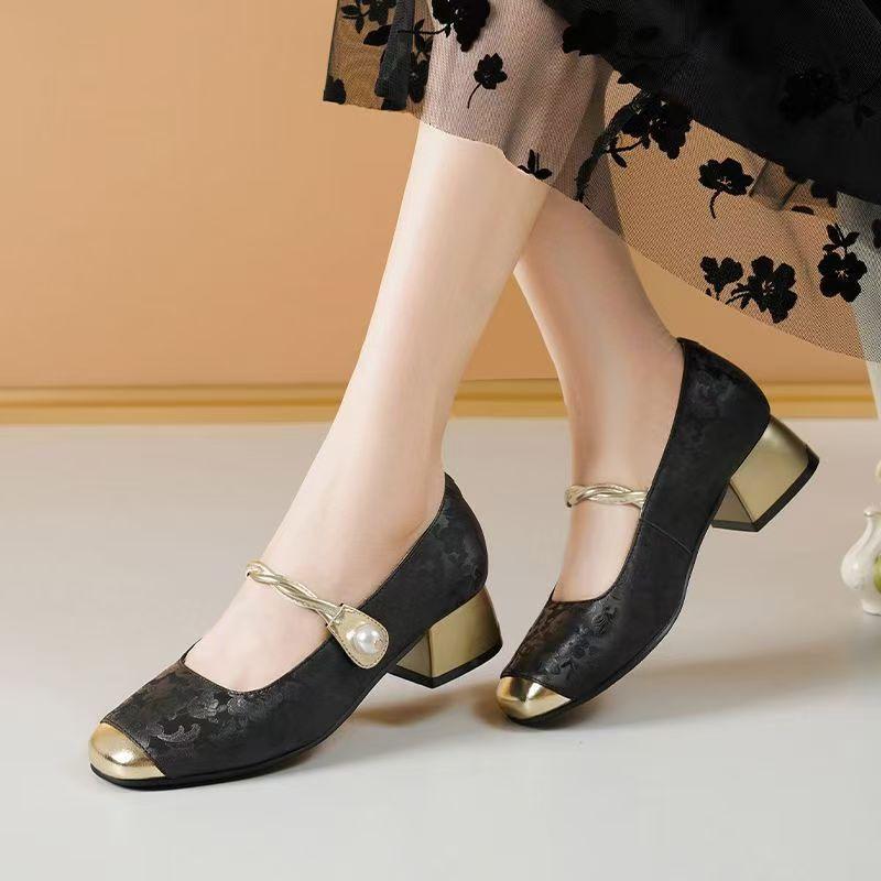 Spring and summer new Chinese style Mary Jane cheongsam single shoes new thick heel square head temperament advanced sense