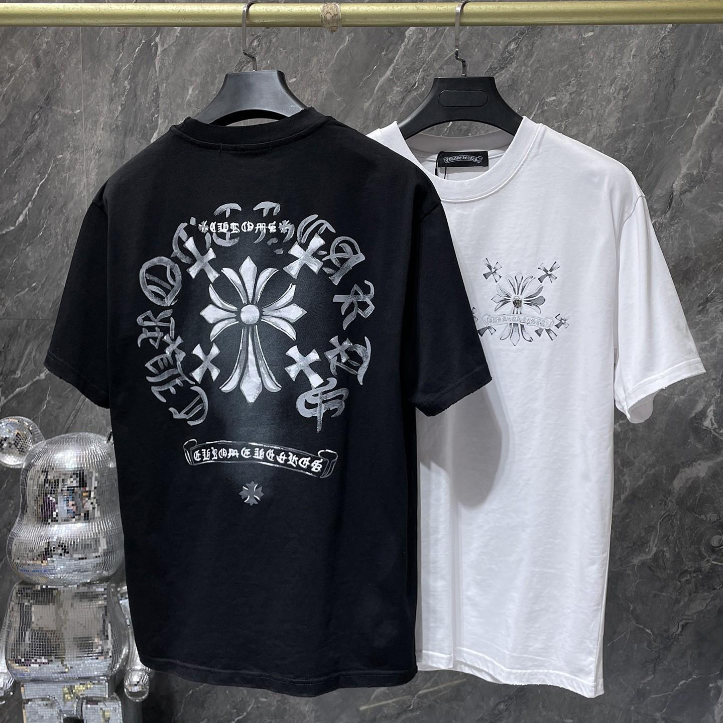 

GZ-8931 CHROME HEARTS 2025 Summer New High Quality Cotton Round Neck Loose Large Size Men s and Women s T-shirt Couple T-shirt M білий