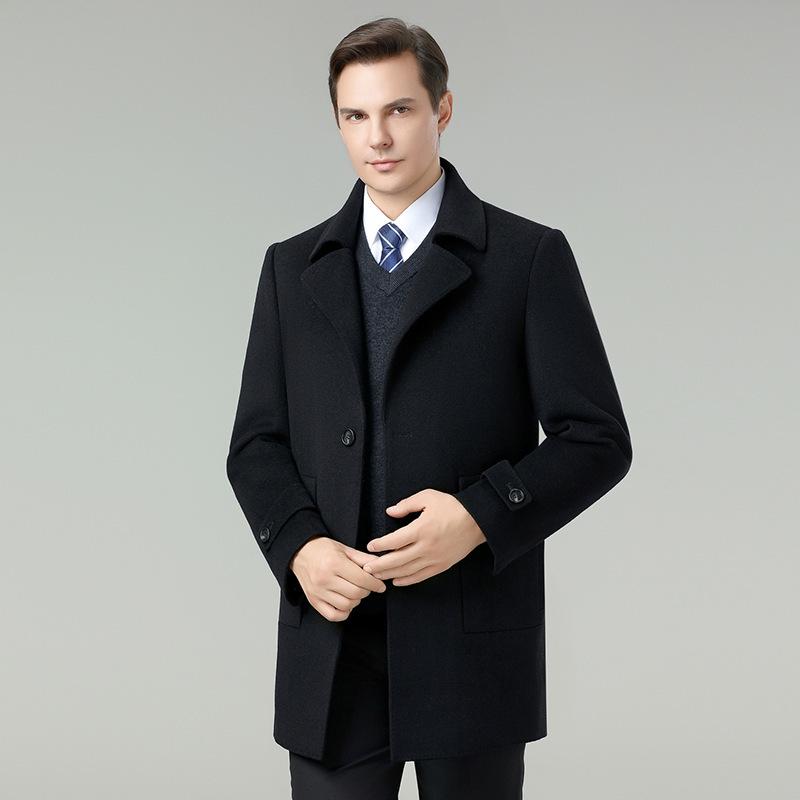 

Брендовая двусторонняя мужская шерстяная деловая куртка - Высококачественное пальто из овечьей шерсти для отца среднего возраста 170 чёрный