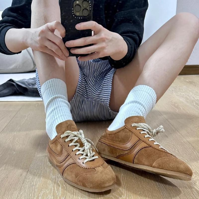 Sneakers Leather Forrest Gump Shoes Women Casual  High quality Retro Lace-up German Training Flat Shoes Women