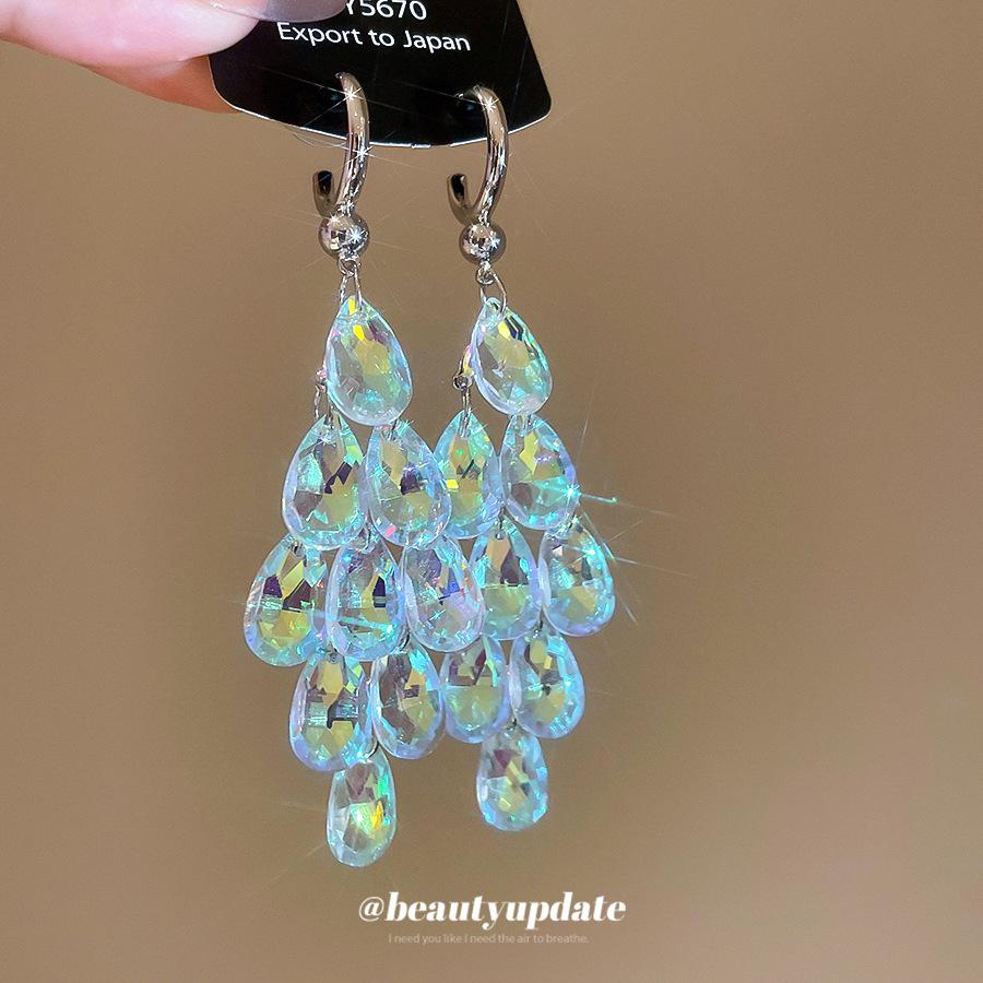 Europäischer und amerikanischer ethnischer Stil, mit Diamanten besetzte Wassertropfen-Quasten-Ohrringe, Steckerohrringe, Damenohrringe, Design-Sinn Nische