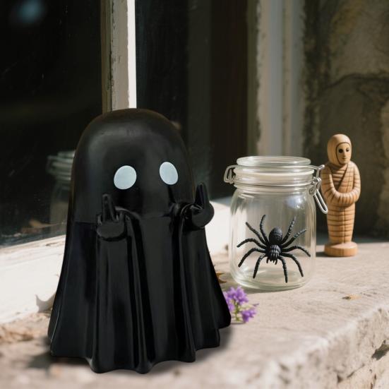 Langefinger Spøkelsesfigur Resin Spøkelsesfigur som gir fingeren Spøkelsesstatue for Skrivebord Skap Hjem Halloween Dekor