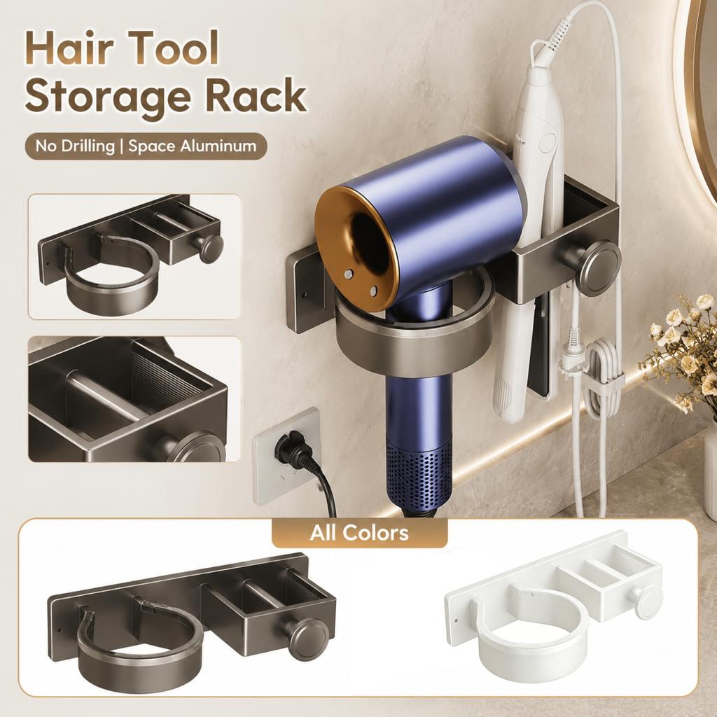 Hair Tool Wall Mount, Hair Dryer Straightener Holder Rack, No Drilling Aluminum Storage Shelf for Bathroom