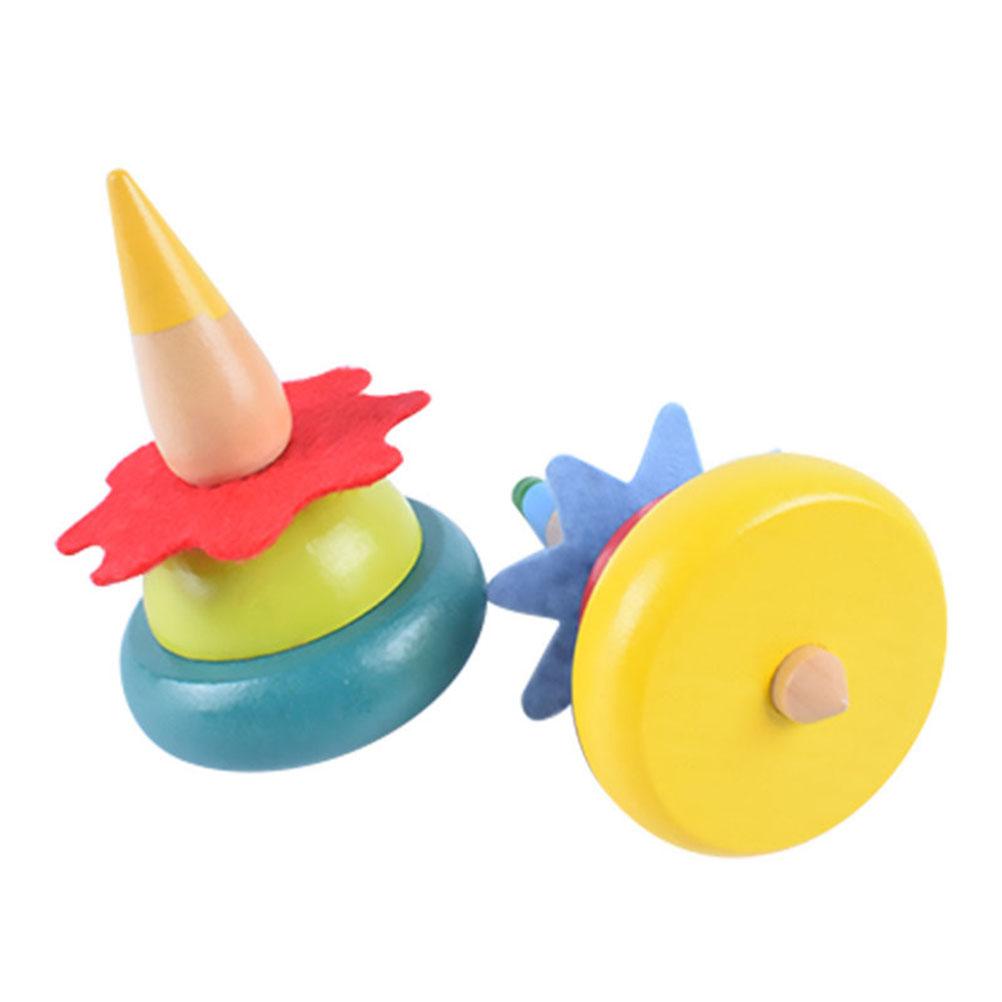 2Pcs Random Color Wooden Clown Spinning Top Tumbler Toy Clown  Educational Gift for Kids Baby