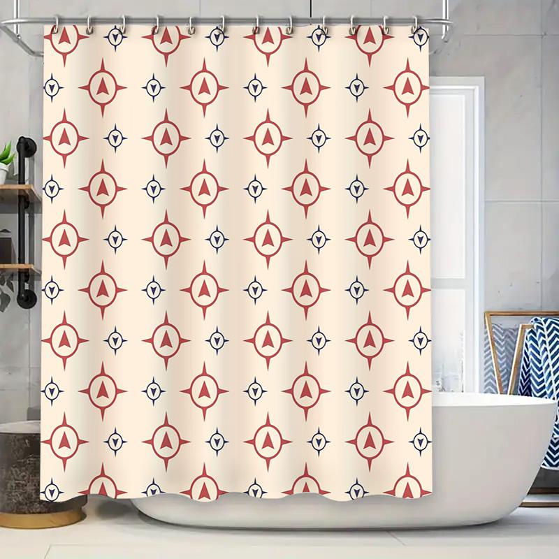 

Vintage Compass Shower Curtain Waterproof Fabric Bathroom Decor Home Decorative Window Blinds For Bathtub Red White (180X240Cm) W60H190(CM)-1 Pcs