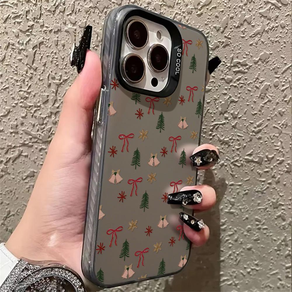 Snowflakes Christmas Bowknot Phone Case For iPhone 17 Pro Case iPhone 16 13 15 14 12 11 17 Pro Max IMD Shockproof Bumper Cover