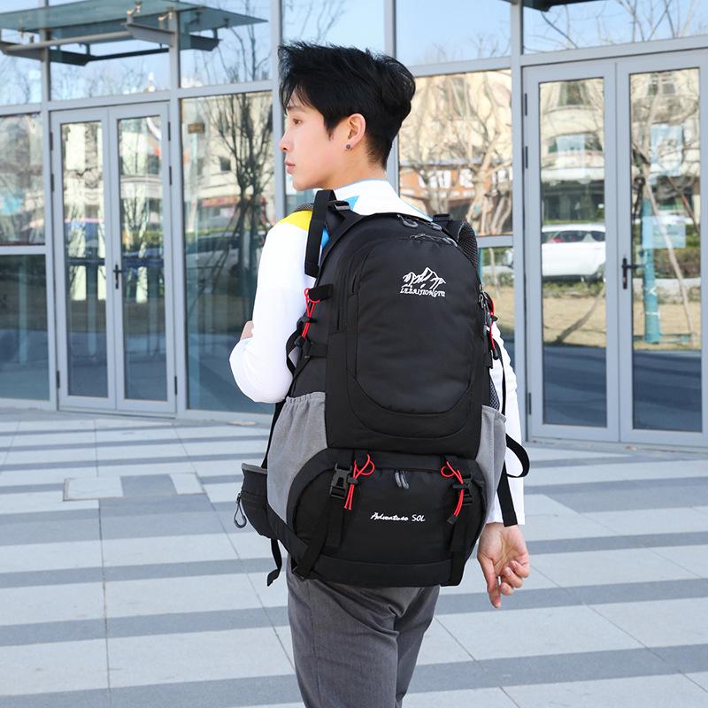 Men's Large Capacity Mountaineering Backpack with Steel Frame and Rain Cover for Outdoor Sports