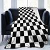 Plaid Decor Black White Checkered  Blanket Flannel Sofa Throw Blanket Super Soft for Home Bedroom Travel Throws Bedspread Quilt
