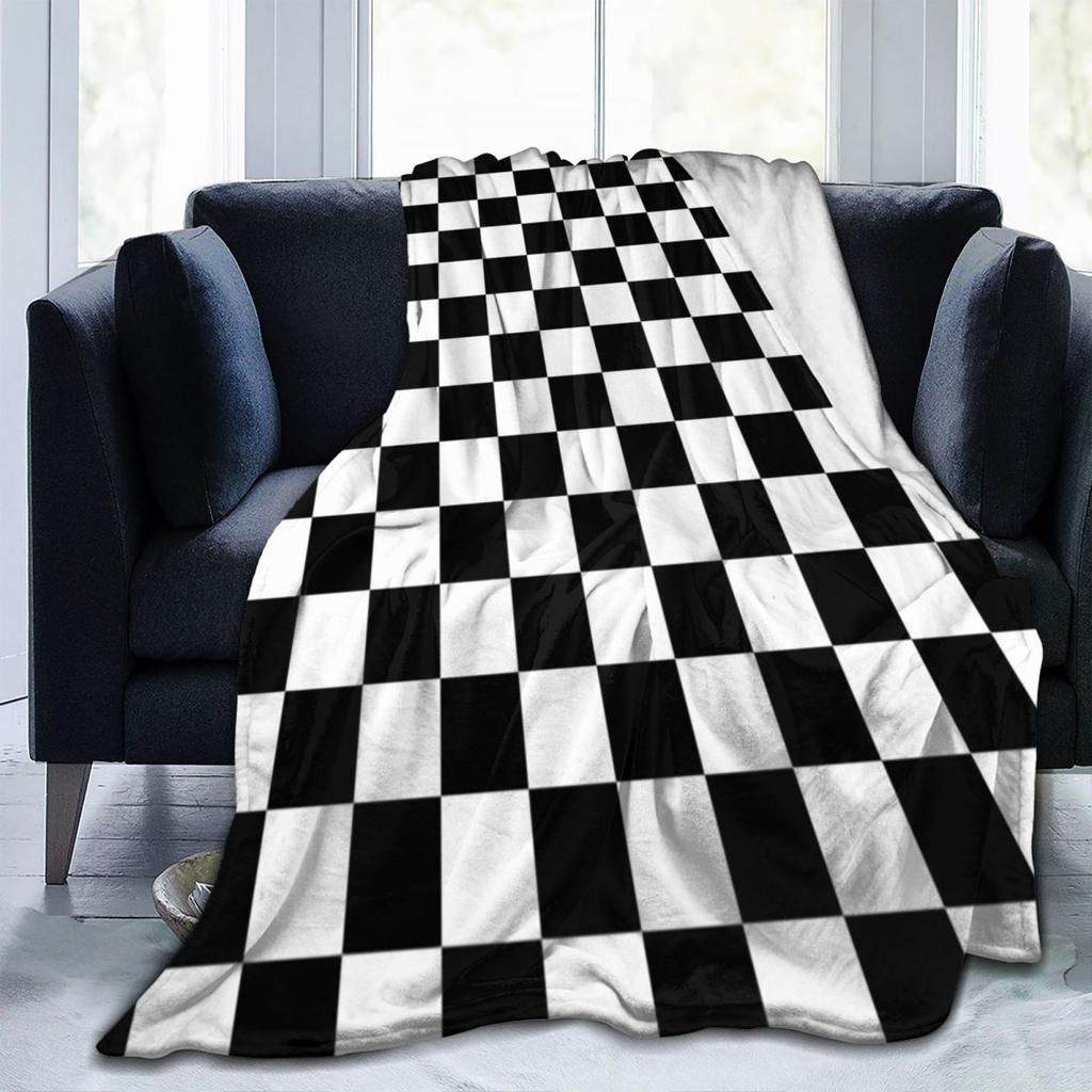 Plaid Decor Black White Checkered  Blanket Flannel Sofa Throw Blanket Super Soft for Home Bedroom Travel Throws Bedspread Quilt