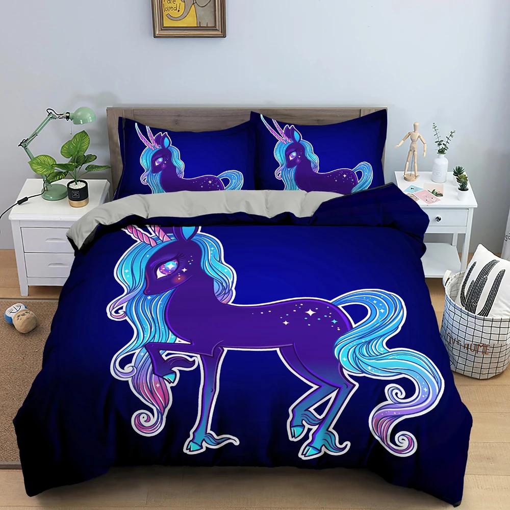 Unicorn Duvet Cover King Queen Cartoon Animal Bedding Set Kids Teens Adults Lovely White Magical Creatures Polyester Quilt Cover