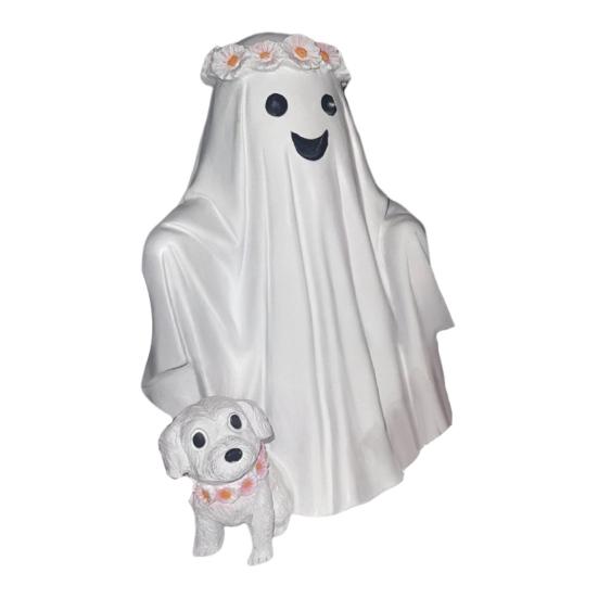 Ghost Walking Dog Statue Halloween Ghost And Dog Figurine Resin