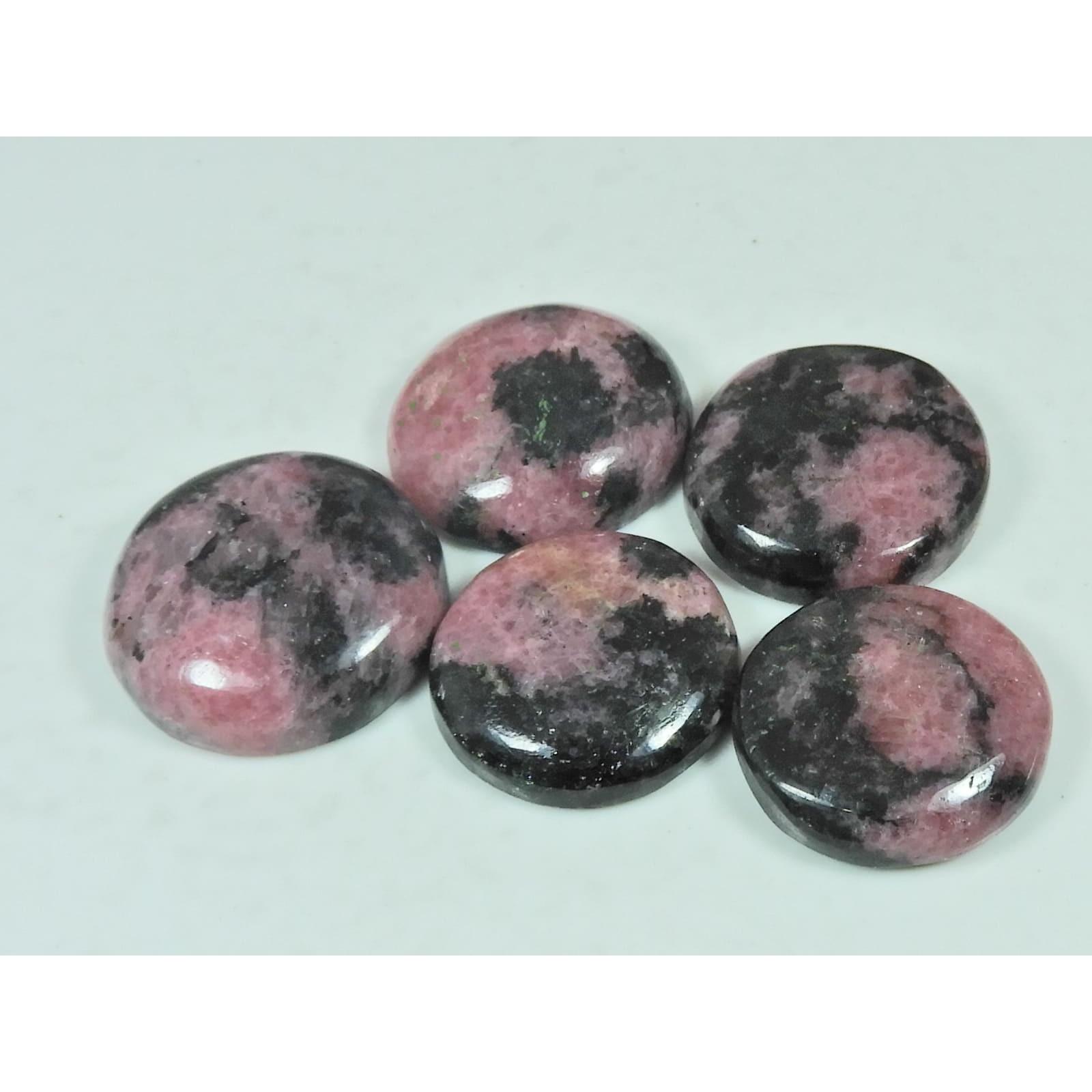 215Cts. Natural Rhodonite Round Shape Cabochon Loose Gemstone 05Pcs Lot C-2929