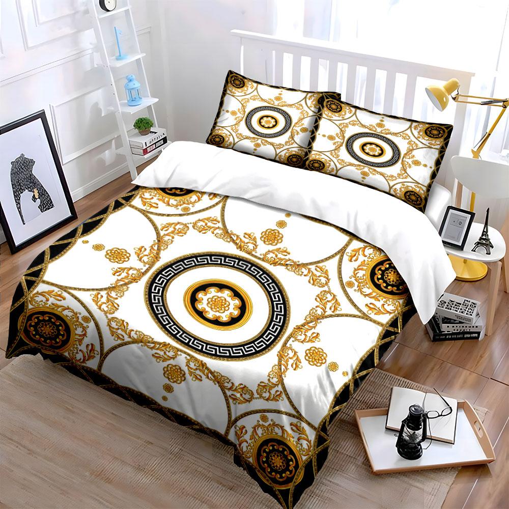 Luxury Gold Pattern Bedding Set Multiple Sizes Kid's and Adults' Bedroom Exquisite 3PC Bedding Set Gift