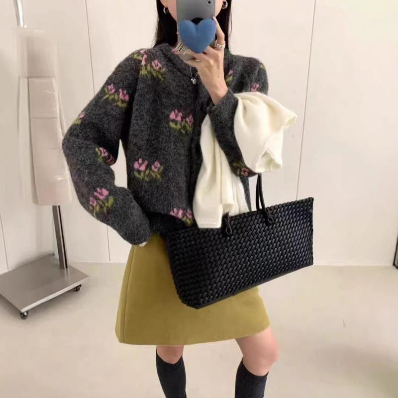 Korean Retro Floral Crochet Loose Fit Cardigan Sweater