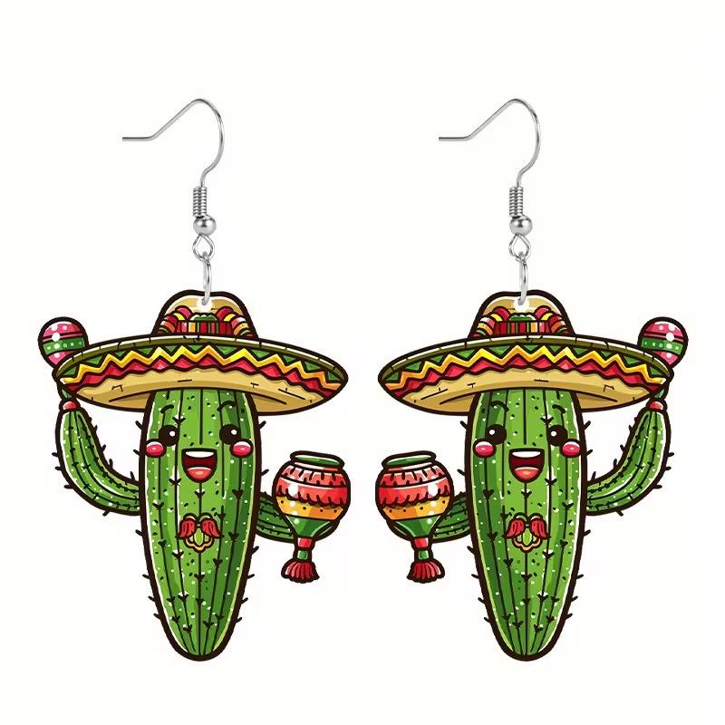 Cross-border Mexican Cute Cactus Acrylic Earrings Five-five Carnival Party Fun Pair of Earrings