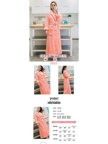 Women's & Men's Coral Fleece Bathrobe - Spring/Autumn, Thick Flannel, Long Couples Robe
