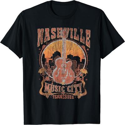 HERSIL Nashville Tennessee Gitara Miasto Muzyki Country Prezent dla Gitarzysty Koszulka