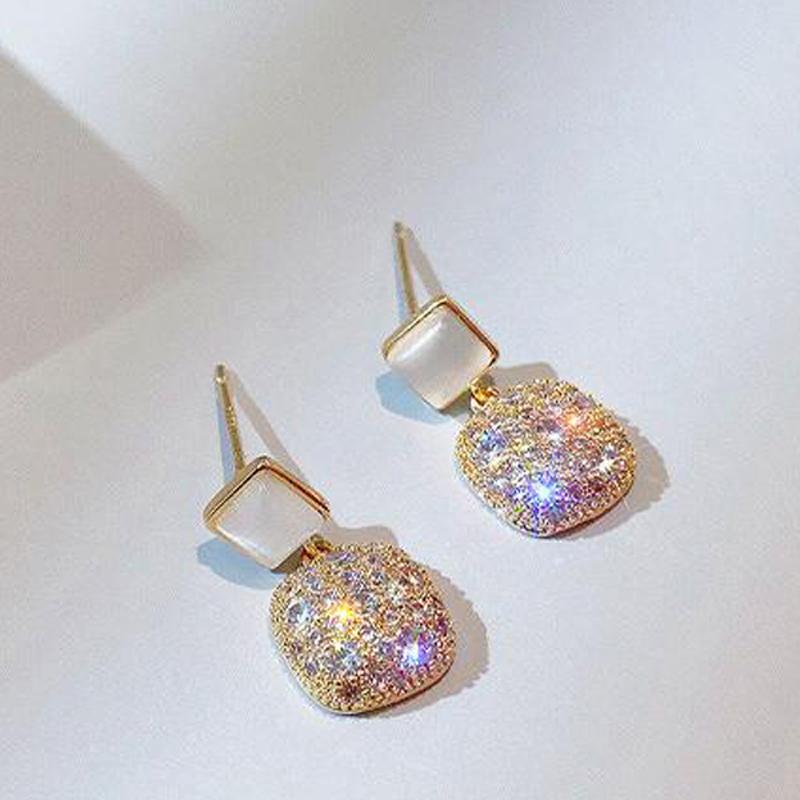 Small Opal Sterling Silver Needle Drop Earrings for Women Wedding Luxurious Dense Inlay Earrings Bride Fashion