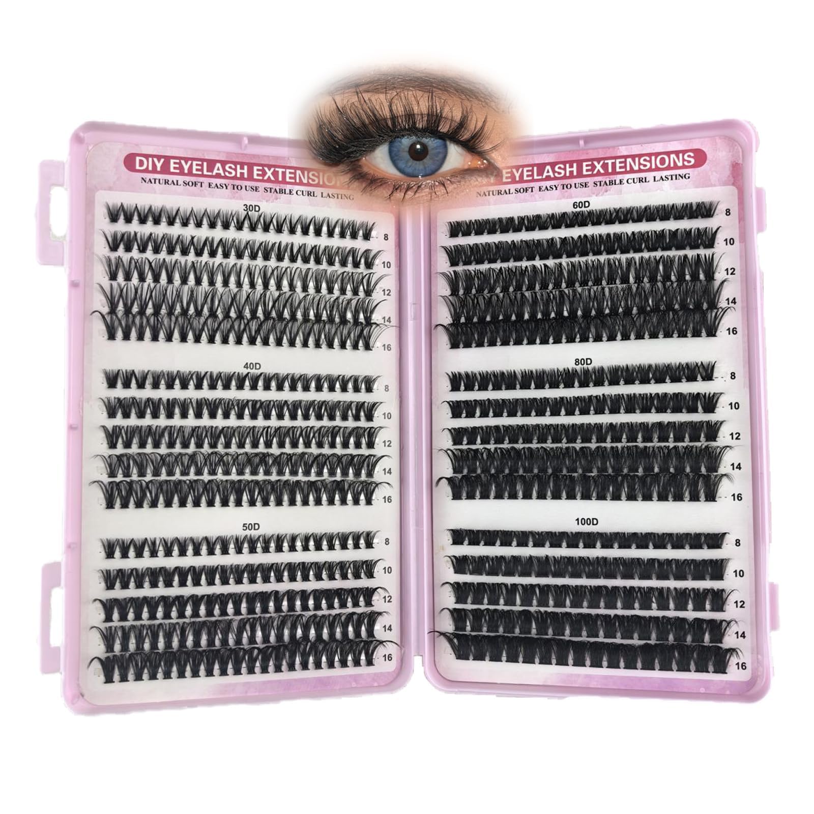 Angzhili 570 Bundles of False Eyelashes, Large Capacity, Partial Use, DIY 8-16mm Mixed Cluster Eyelash Set, Fluffy and Curly Lashes, Natural-Looking