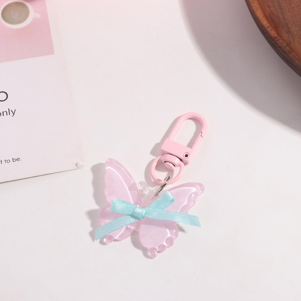 Sweet Butterfly Keychain Resin Ribbon Bow Keyring Lovely Jelly Butterfly Pendant Couple