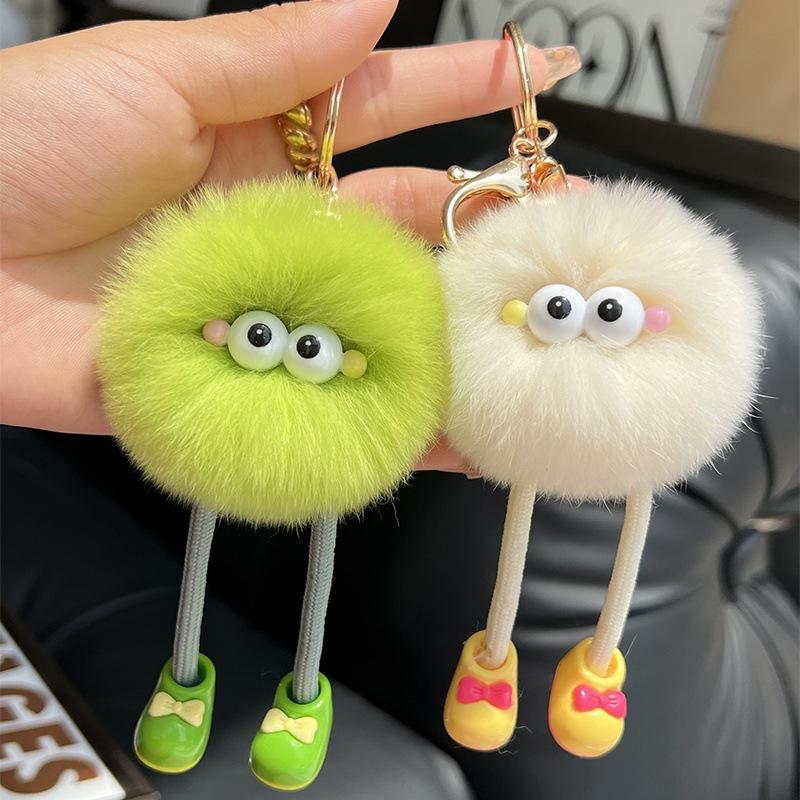 Non-Toxic Cute Big Eyes Plush Toys Keychain Cartoon Briquettes Keychain Briquettes Car Keychain Pendant Korean Plush School Bag Pendant