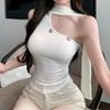Women's Knitted Halter Tank Top Summer Slim-Fit Layering Top with Stylish Design Short-Sleeve Outerwear