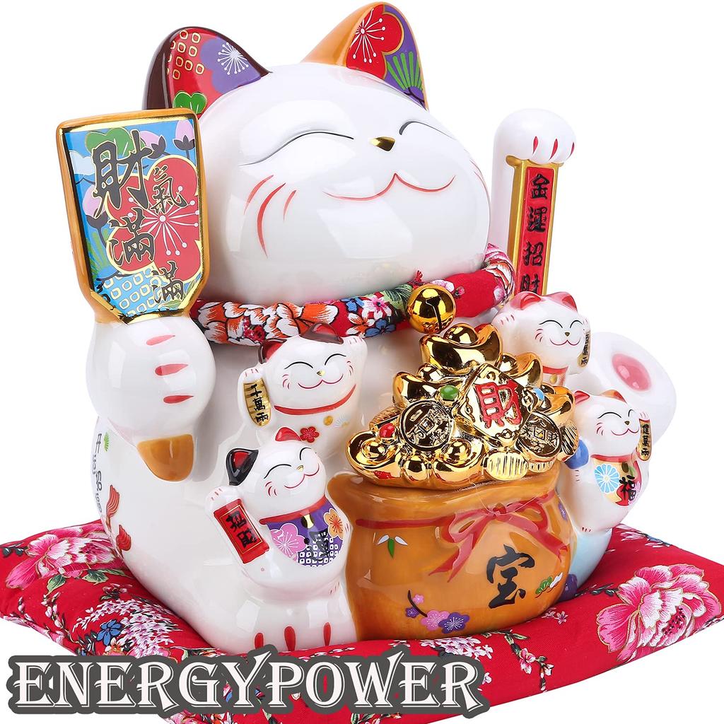 EnergyPower Electric Premium White Porcelain with Cute Cat with Automatic Arm A perfect gift for a store opening or business A lucky charm for