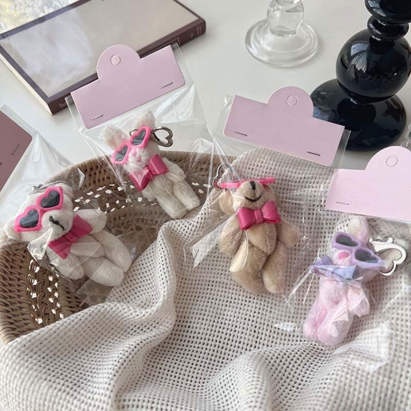 Cute Bear/Rabbit Keychain Soft Plush Keyring Adorable Bag Pendant for Women Girls Lovely Couple Key Rings Ornament